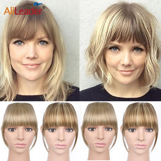Alileader New Synthetic Blunt Bangs Soft Light Hair Bangs Clip On Hair Style Extensions False Fringe More Durable Straight Bang