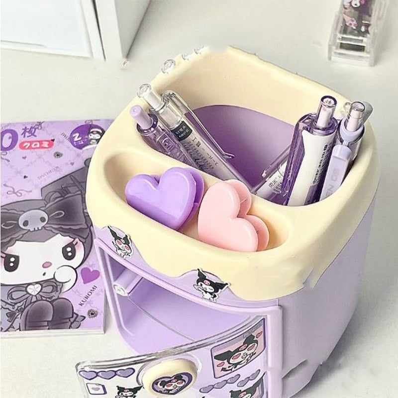 Cartoon Sanrio Makeup Brush Pen Holder Canister Send Stickers Kuromi Cinnamoroll Anime Figure My Melody Hello Kittys Girl Gift