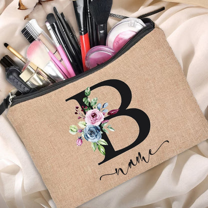 Customized Personalized Name Linen Cosmetic Bag Bridesmaid Clutch Outdoor Travel Beauty Makeup Bag Bachelor Party Lipstick Bag