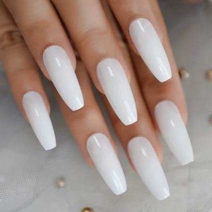 Salon Acrylic Press On Nails French Nails Short Length Ombre Round French Tips Glitter Pattern White Thin False Nail Art