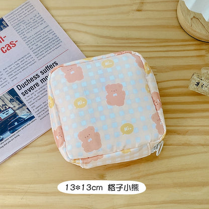 Women Girls Kawaii Cosmetic Makeup Tampon Bear Napkin Pouch Storage Bag Coin Purse Sanitary Pads Bag Mini Data Cables Organizer