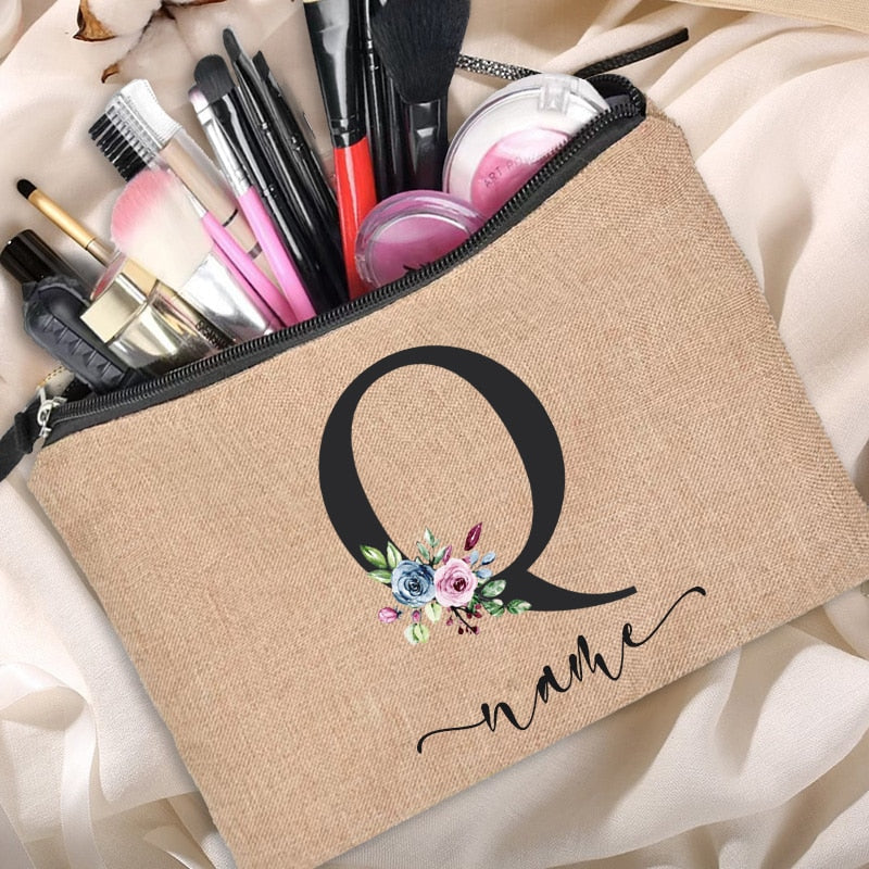 Customized Personalized Name Linen Cosmetic Bag Bridesmaid Clutch Outdoor Travel Beauty Makeup Bag Bachelor Party Lipstick Bag