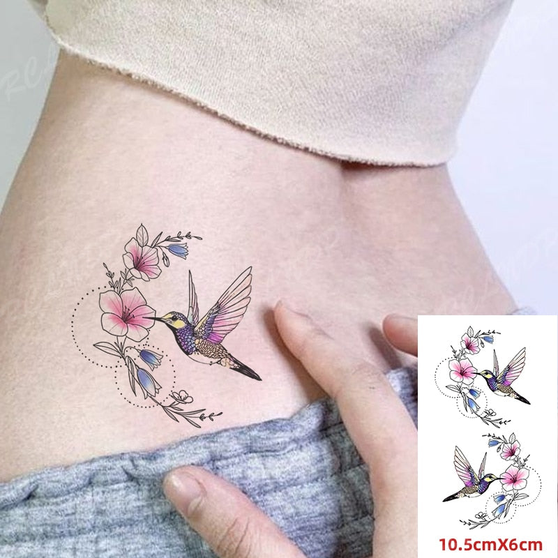 Waterproof Temporary Tattoo Sticker sexy baby&#39;s breath flower tatto small birds gun feather Water Transfer fake flash tatoo