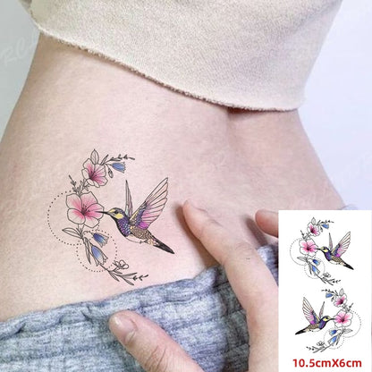 Waterproof Temporary Tattoo Sticker sexy baby&#39;s breath flower tatto small birds gun feather Water Transfer fake flash tatoo