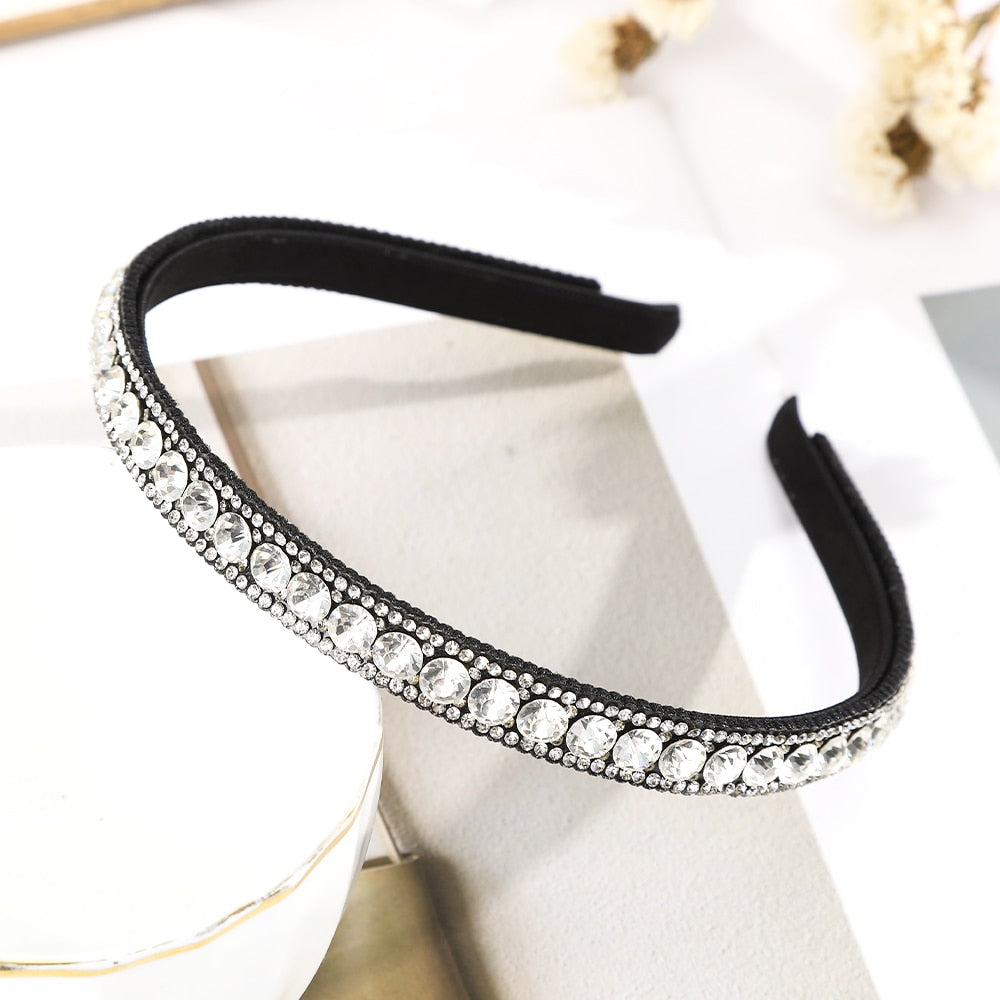 Haimeikang Retro Beaded Hairband Shiny Women Headband Hair Accessories Wide Simple Crystal Hair Hoop Head Band Girls Hairbands