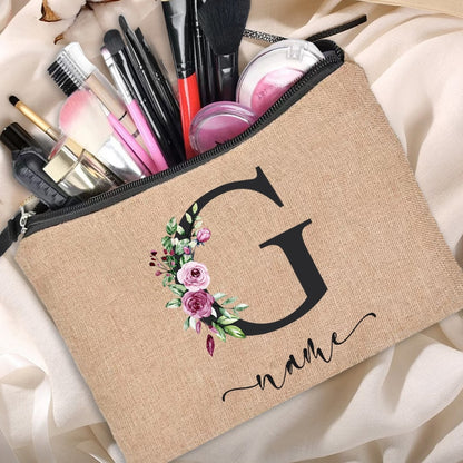 Customized Personalized Name Linen Cosmetic Bag Bridesmaid Clutch Outdoor Travel Beauty Makeup Bag Bachelor Party Lipstick Bag