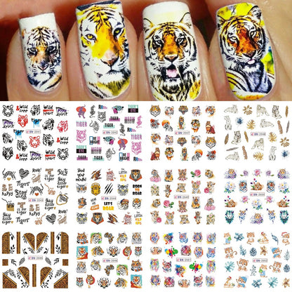 New Leopard Print Stickers For Nails Wild Animal Texture Cute Cows Designs Nail Tattoo Watermark Transfer Sliders NTBN2281-2292