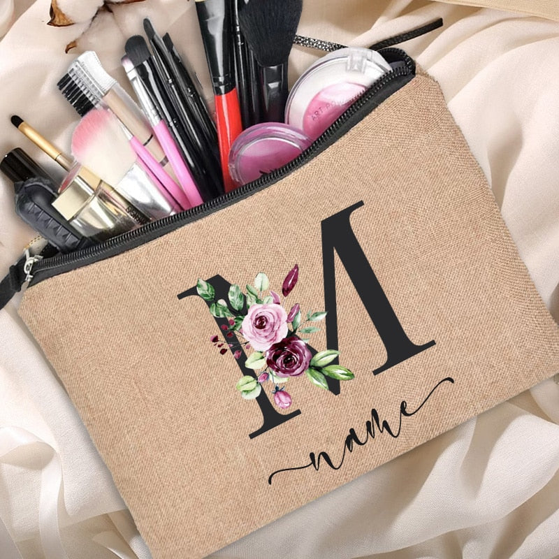 Customized Personalized Name Linen Cosmetic Bag Bridesmaid Clutch Outdoor Travel Beauty Makeup Bag Bachelor Party Lipstick Bag