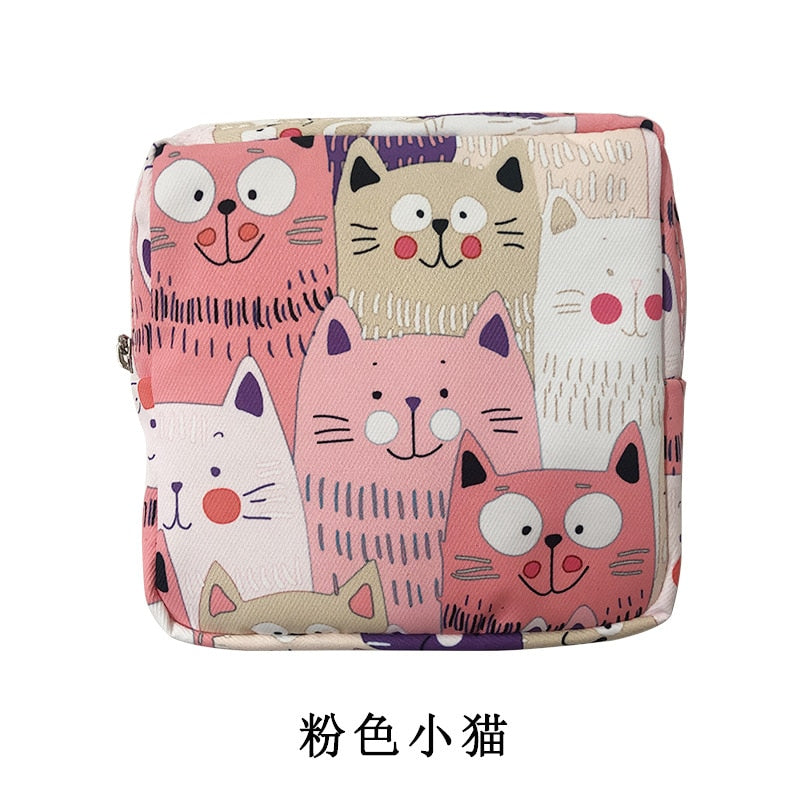 Women Girls Kawaii Cosmetic Makeup Tampon Bear Napkin Pouch Storage Bag Coin Purse Sanitary Pads Bag Mini Data Cables Organizer