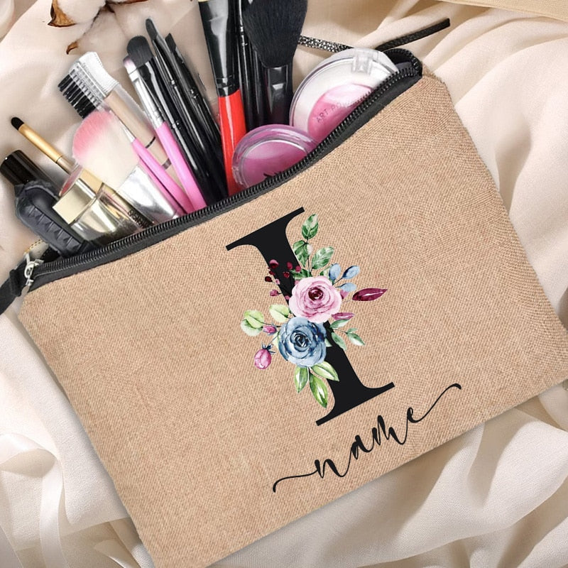 Customized Personalized Name Linen Cosmetic Bag Bridesmaid Clutch Outdoor Travel Beauty Makeup Bag Bachelor Party Lipstick Bag