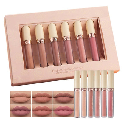 BEAUTY GLAZED 6pcs/Set Professional Liquid Lipstick Lip Gloss Makeup Matte Lipstick Lip Kit Long Lasting Cosmetics Waterproof