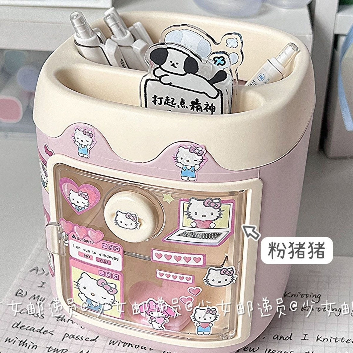 Cartoon Sanrio Makeup Brush Pen Holder Canister Send Stickers Kuromi Cinnamoroll Anime Figure My Melody Hello Kittys Girl Gift