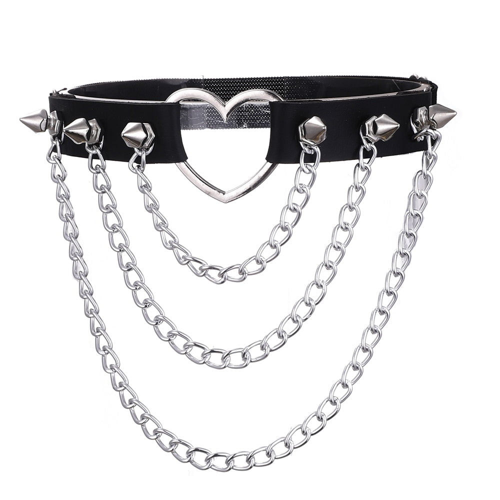 Sexy Leg Chain Leather  Elastic Spiked Leg Harness For Women Girls Goth Heart Thigh Garter Belt Rave Body Jewelry