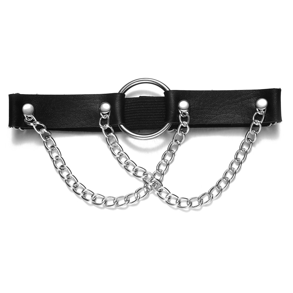 Sexy Leg Chain Leather  Elastic Spiked Leg Harness For Women Girls Goth Heart Thigh Garter Belt Rave Body Jewelry