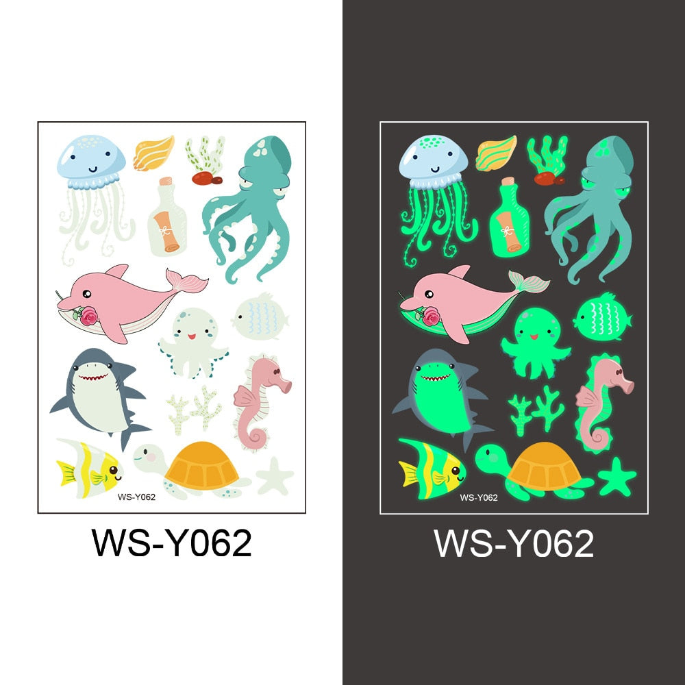 Tattoo Stickers Luminous Child Kid Temporary Fake Tattoos Glow Paste on Face Arm Leg for Children Body Art Mermaid Sticker