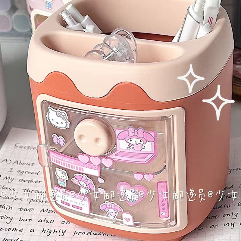 Cartoon Sanrio Makeup Brush Pen Holder Canister Send Stickers Kuromi Cinnamoroll Anime Figure My Melody Hello Kittys Girl Gift