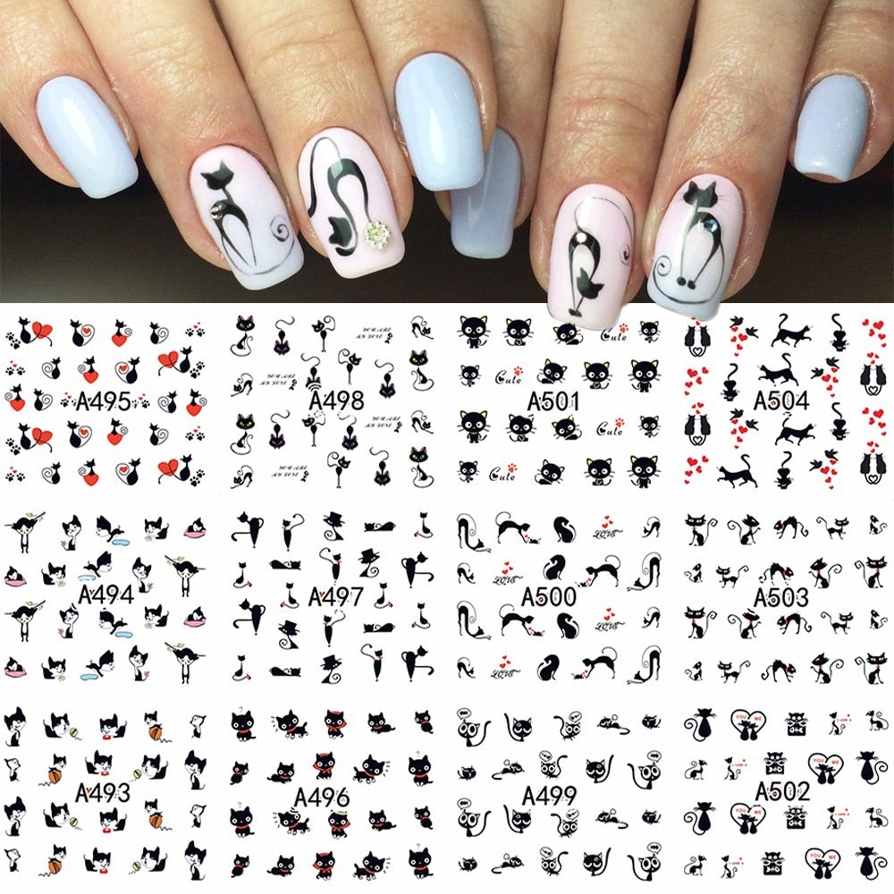 New Leopard Print Stickers For Nails Wild Animal Texture Cute Cows Designs Nail Tattoo Watermark Transfer Sliders NTBN2281-2292