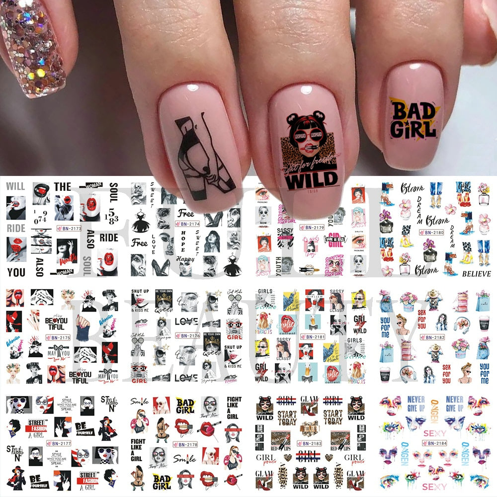 New Leopard Print Stickers For Nails Wild Animal Texture Cute Cows Designs Nail Tattoo Watermark Transfer Sliders NTBN2281-2292