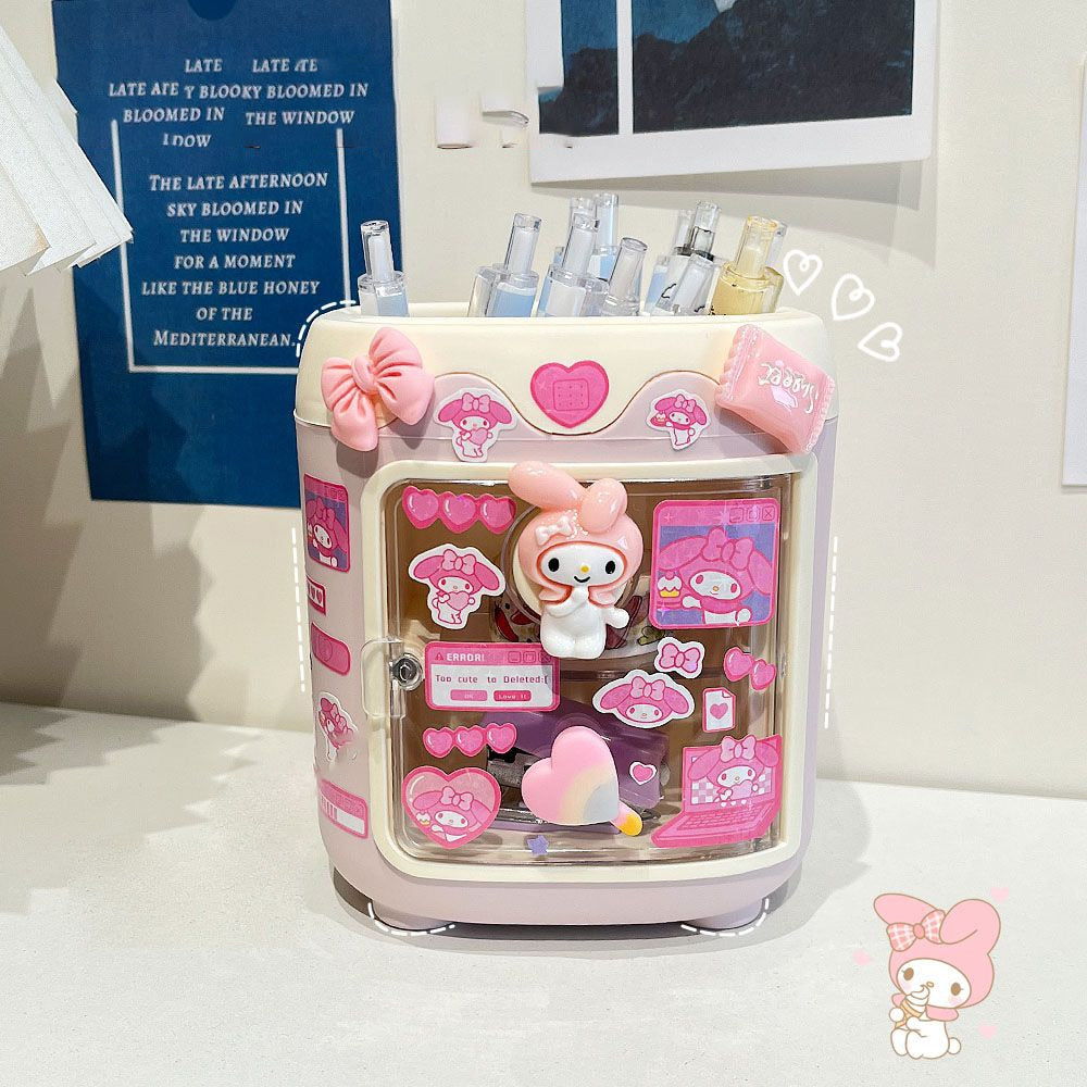 Cartoon Sanrio Makeup Brush Pen Holder Canister Send Stickers Kuromi Cinnamoroll Anime Figure My Melody Hello Kittys Girl Gift