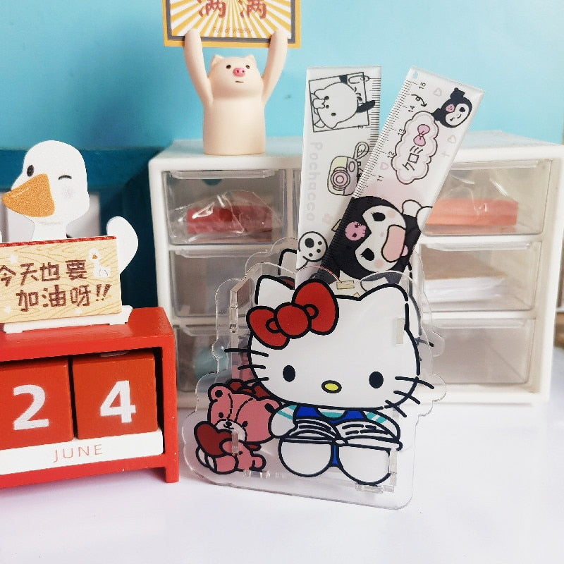 Cartoon Sanrio Makeup Brush Pen Holder Canister Send Stickers Kuromi Cinnamoroll Anime Figure My Melody Hello Kittys Girl Gift