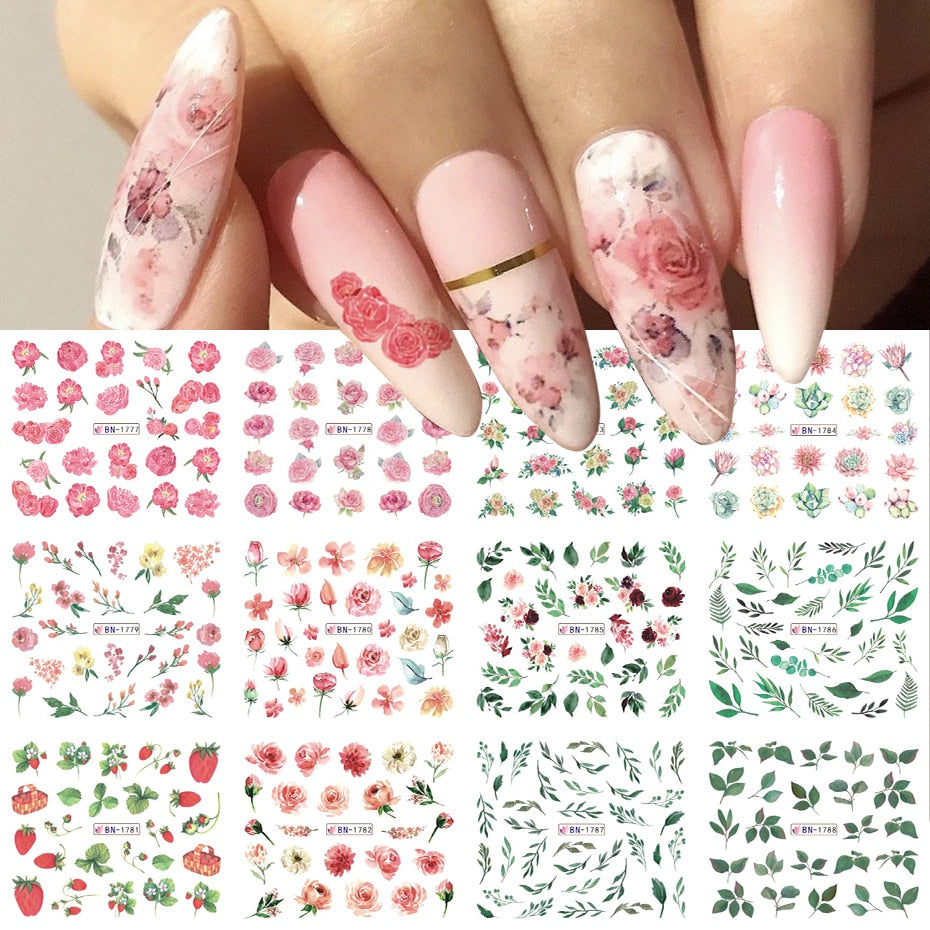 New Leopard Print Stickers For Nails Wild Animal Texture Cute Cows Designs Nail Tattoo Watermark Transfer Sliders NTBN2281-2292