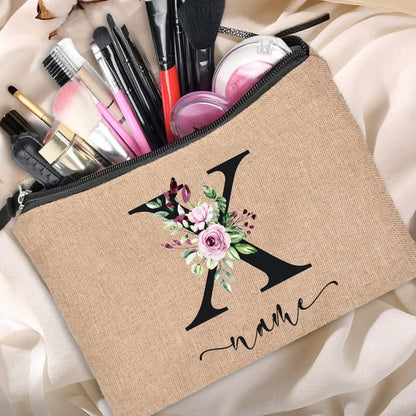 Customized Personalized Name Linen Cosmetic Bag Bridesmaid Clutch Outdoor Travel Beauty Makeup Bag Bachelor Party Lipstick Bag