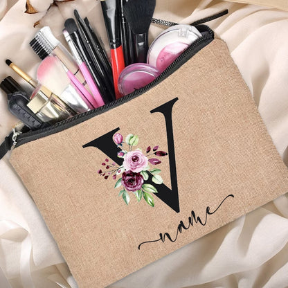 Customized Personalized Name Linen Cosmetic Bag Bridesmaid Clutch Outdoor Travel Beauty Makeup Bag Bachelor Party Lipstick Bag