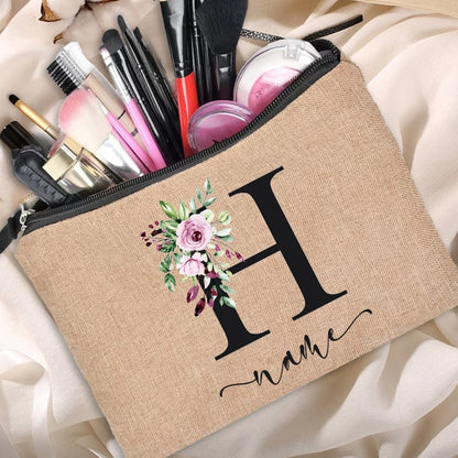 Customized Personalized Name Linen Cosmetic Bag Bridesmaid Clutch Outdoor Travel Beauty Makeup Bag Bachelor Party Lipstick Bag