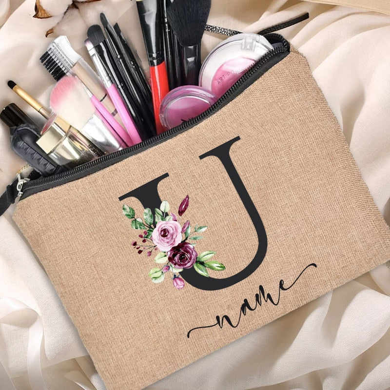 Customized Personalized Name Linen Cosmetic Bag Bridesmaid Clutch Outdoor Travel Beauty Makeup Bag Bachelor Party Lipstick Bag