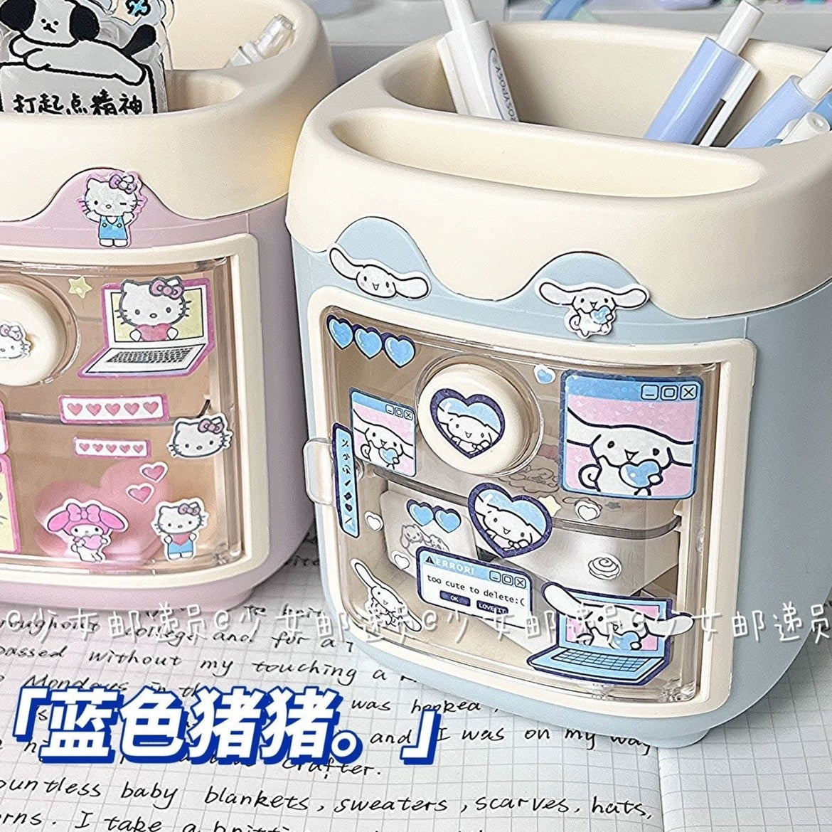 Cartoon Sanrio Makeup Brush Pen Holder Canister Send Stickers Kuromi Cinnamoroll Anime Figure My Melody Hello Kittys Girl Gift