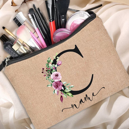 Customized Personalized Name Linen Cosmetic Bag Bridesmaid Clutch Outdoor Travel Beauty Makeup Bag Bachelor Party Lipstick Bag