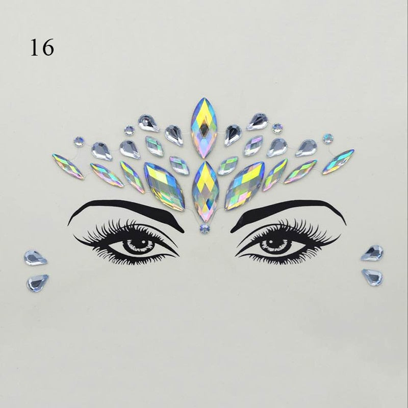 3D Crystal Tattoo Sticker Drill Stickers Eyes Sticker Party Face Stickers Face Decoration Diamond Masquerade Temporary Tattoo