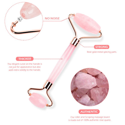 Rose Quartz Natural Jade Roller Gua Sha Scraper Set Facial Roller Massager for Face Body Neck Lifting Tighten Slimming Skin Care