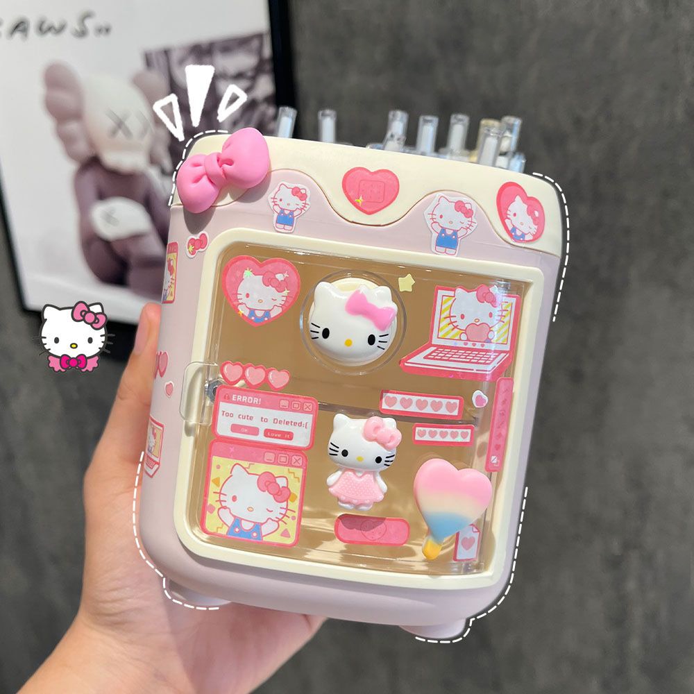 Cartoon Sanrio Makeup Brush Pen Holder Canister Send Stickers Kuromi Cinnamoroll Anime Figure My Melody Hello Kittys Girl Gift