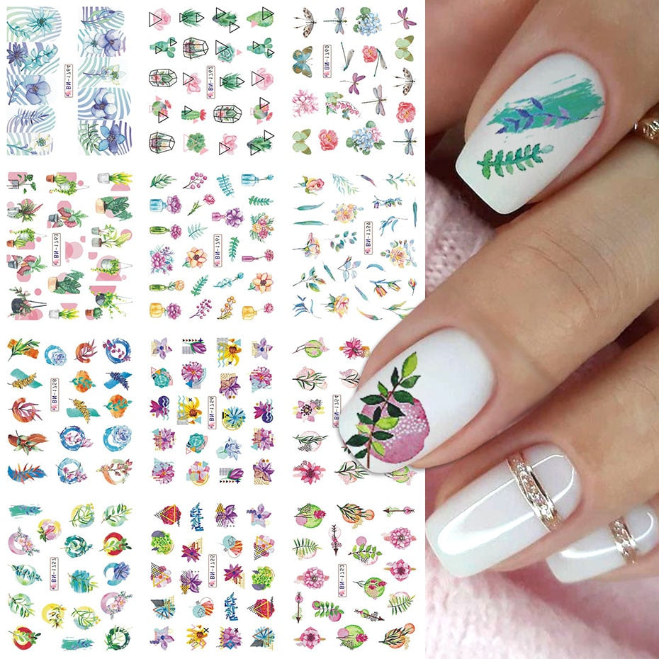 New Leopard Print Stickers For Nails Wild Animal Texture Cute Cows Designs Nail Tattoo Watermark Transfer Sliders NTBN2281-2292